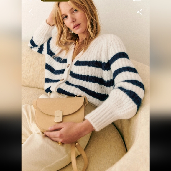 Sezane Basile Navy and Cream Striped Cardigan